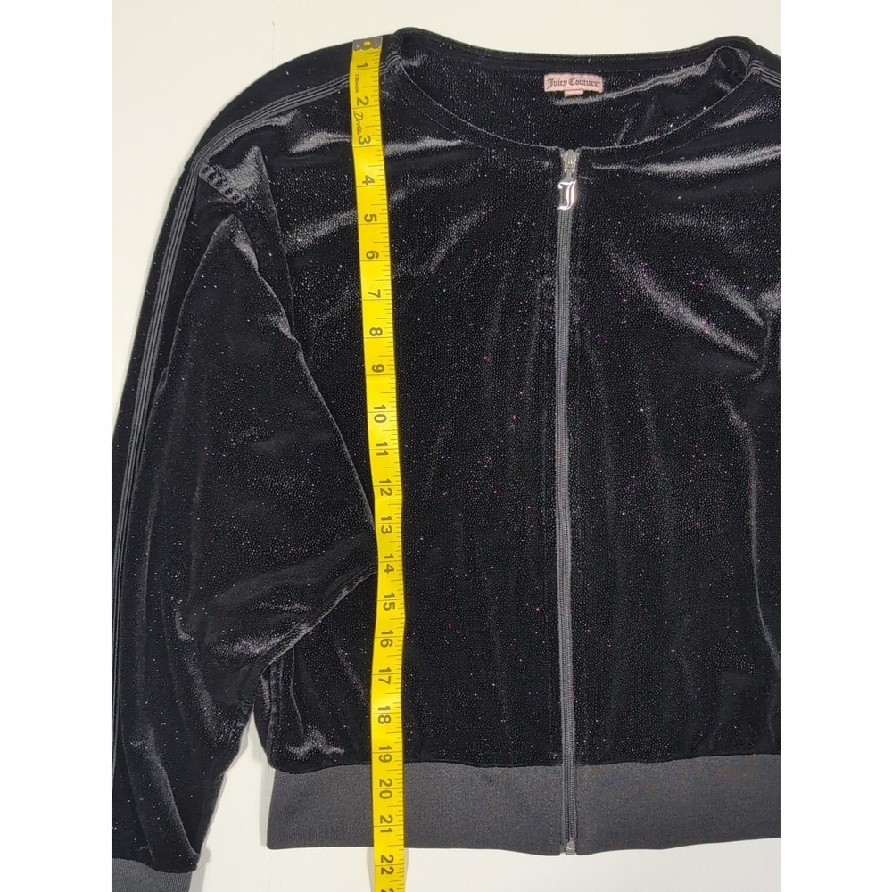 Juicy Couture M Glitter Velour Zip Jacket Y2K Bling Glam Black Y2K Glam Lounge - Picture 11 of 13
